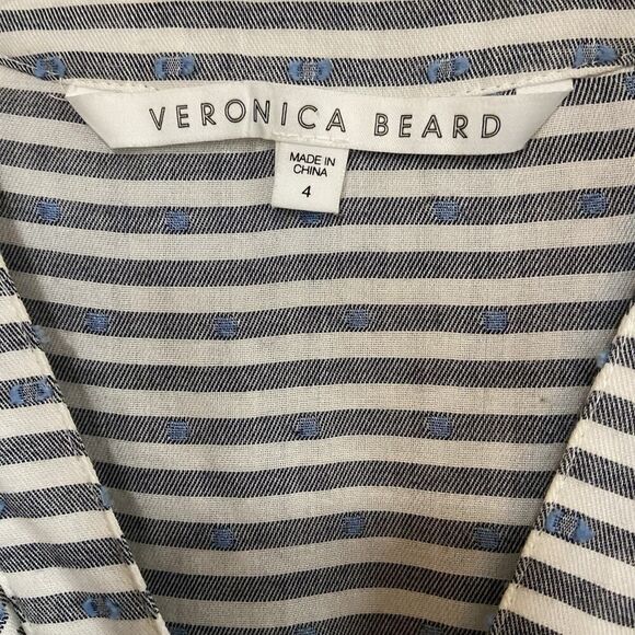 Veronica Beard Kai Mini Dress Blue White Stripe Swiss Dot Ruffle Size 4 - Picture 3 of 14